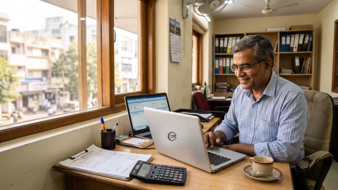  Indian MSME owner checking billing software for the new GST e-Way Bill rules