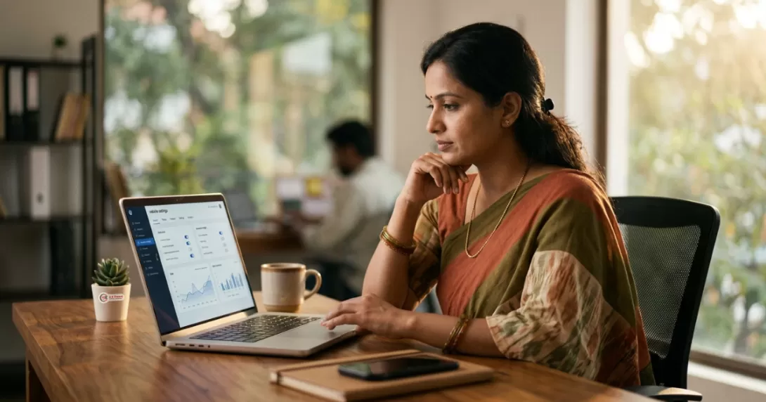 Small business owner reviewing website privacy settings on a laptop